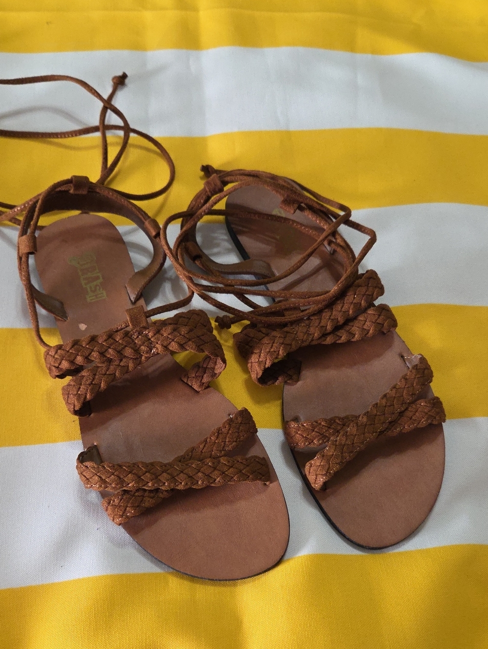 Brash braided lace-up brown gladiator sandals
